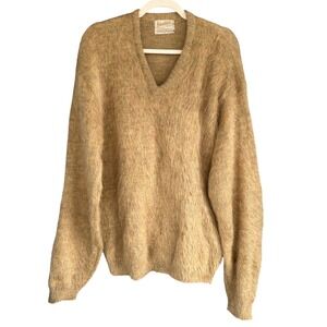 1960s‎ Vintage Kandahar Deluxe Mohair Wool V Neck Sweater XL Made In USA Tan